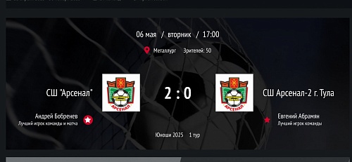 СШ «Арсенал» - СШ «Арсенал-2» - 2:0